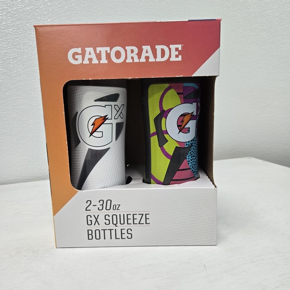 Gatorade GX Squeeze Water Bottles 30 Ounce, White & Mixed Color, 2 Pack